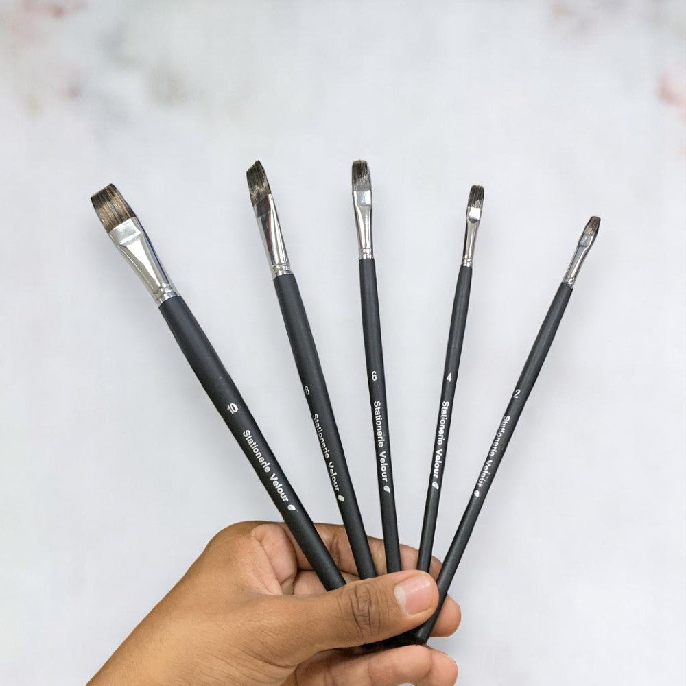 Stationerie Flat Brush Set of 5 - Matte Finish Oval Handle Stationerie